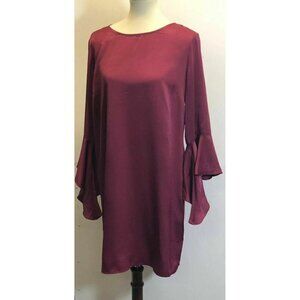 Bar III Womens Purple Ruffled Shift 3/4 Sleeves Party Dress Size L